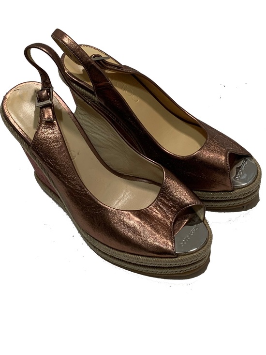 Jimmy Choo Shoes - Jimmy Choo Metallic Bronze Peep-Toe Wedge Sandals